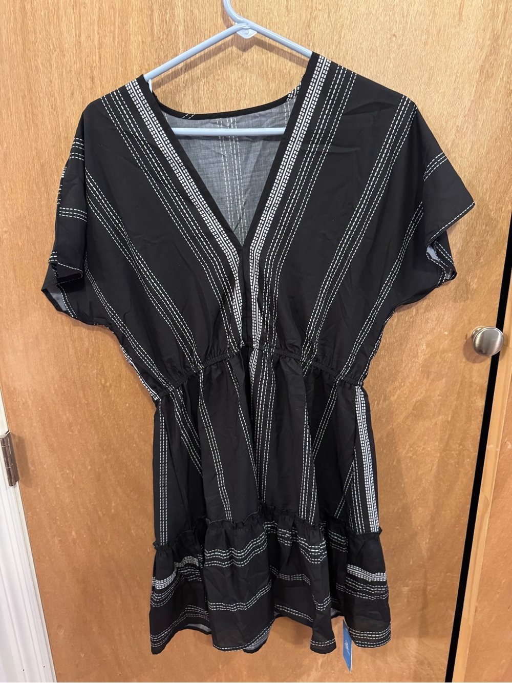 Cupshe Black and White Striped V-Neck Tiered Mini Dress